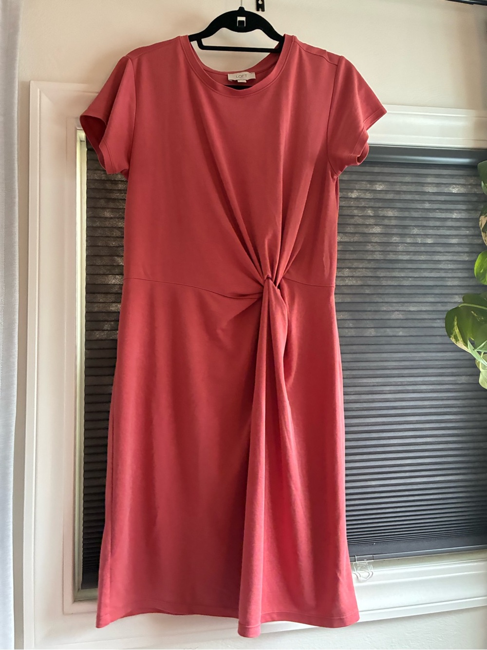 LOFT Twist-Knot Waist Short Sleeve Dress - Coral Rose
